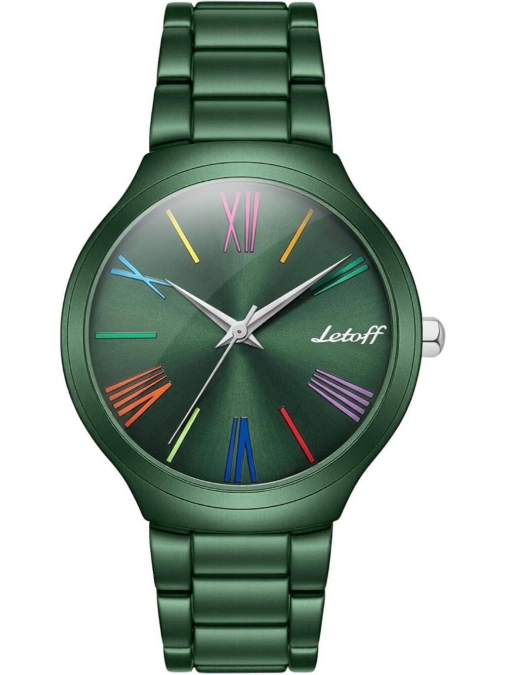 Women's Green Colorful Roman Numerals, Interchangeable Metal Strap Wrist Watches